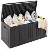 COSTWAY Auflagenbox, 300L Gartenbox mit Gasdruckfedern, abschließbar braun