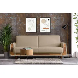 konsimo® 3-Sitzer-Schlafsofa, Beige, Holz, Rechteckig, 230x98x98 cm, FSC 100%, Hergestellt in Europa, Wohnzimmer, Sofas & Couches, Schlafsofas