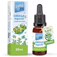 PanaKids Omega 3 Tropfen für Kinder - ab 4 Jahren - 100% Vegan - 20 ml - mit DHA (316 mg) & EPA (158 mg) - Omega 3 Kinder aus Algenöl