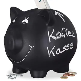 Relaxdays Sparschwein, zum Beschriften schwarz