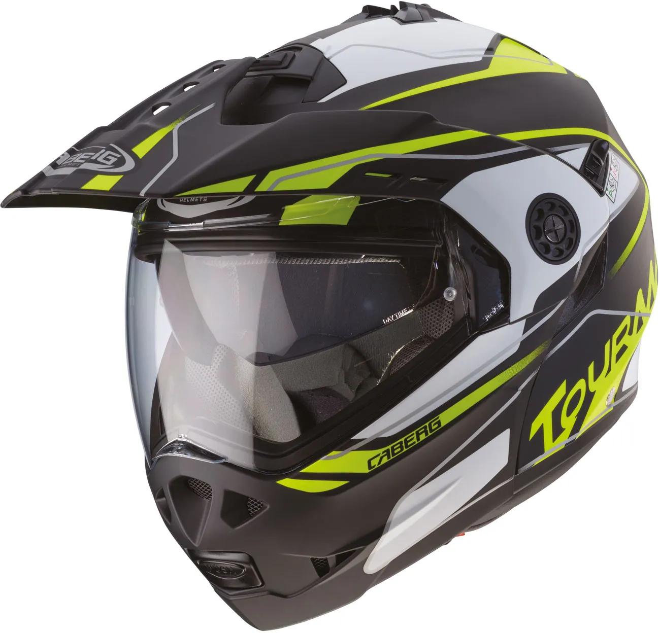 Caberg Tourmax Marathon, casque à bascule - Mat Noir/Blanc/Jaune Néon - XS