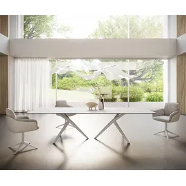 DeLife Esstisch Edge 300x100 Keramik Laminam®Statuarietto Weiß Estelar rund Metall Weiß