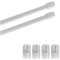 BestLivings Vitragestangen 2er Pack ausziehbar, 2 Gardinenstangen mit Selbstklebehaken - Befestigung ohne Bohren - (Farbe: weiß, Größe: 80-120cm)