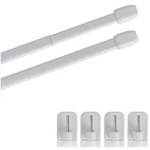 BestLivings Vitragestangen 2er Pack ausziehbar, 2 Gardinenstangen mit Selbstklebehaken - Befestigung ohne Bohren - (Farbe: weiß, Größe: 80-120cm)