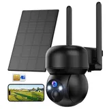 4G LTE Überwachungskamera Aussen Solar Akku: 2K Kamera Überwachung Aussen mit SIM Karte Kabellos IP Kamera Outdoor Ohne WLAN 336°/90° Schwenkbar mit PIR Erkennung Farb-Nachtsicht IP66 Wasserdicht