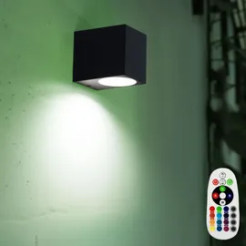 ETC Shop Außen Wand Strahler ALU Fernbedienung Garten Down Lampe dimmbar im Set inkl. RGB LED Leuchtmittel