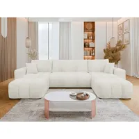 MIRJAN24 Wohnlandschaft Fetrinu U Boucle, mit Schlaffunktion und Bettkasten, U-Form, Dekokissen, 312x145x82 cm beige