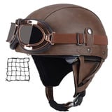 Halbschalenhelm mit ECE, Jethelm Retro, Chopper Helm, Retro Motorrad Helm, Scooter-Helm, Offenem Helm, mit Brille halbhelm Motorrad männer motorradhelm