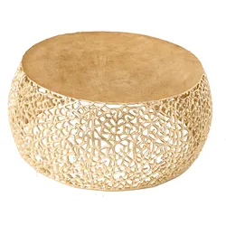 riess-ambiente Couchtisch ABSTRACT LEAF - Runder Couchtisch 75cm gold Metall filigrane Handarbeit Vintage Design