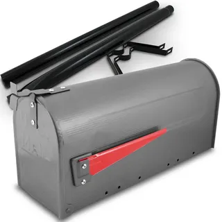 None 16864/ US Mailbox Amerikanischer Briefkasten Dunkelgrau mit Standhalterung