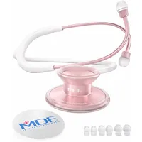 MDF Instruments, Acoustica Leichtes Stethoskop für Ärzte, Krankenschwestern, Studenten, häusliche Pflege, Erwachsene, Doppelkopf, weisses Schlauch, roségold Bruststück-Headset, MDF747XPRG29