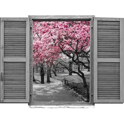 Wandtattoo QUEENCE "Park", rosa, T:0,1cm, Wandtattoos, Wandsticker, Wandbild, selbstklebend, 3D, Fenster