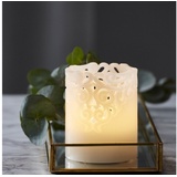 Star Trading LED Kerze Clary Echtwachs Spitzenmuster warmweiße Flamme 10cm weiß