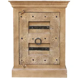 Nachtkommode SIT "Daipur", beige (natur), B:55cm H:70cm T:45cm, Massivholz, Sideboards, mit aufwändigen Schnitzereien versehen