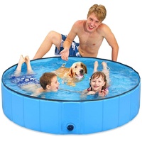 Taeku Hundepool für Große Kleine Hunde, Faltbare Haustier Planschbecken PVC rutschfest Pools Verschleißfest Schwimmbecken Hundebadewanne (Bleu 160 * 30cm)
