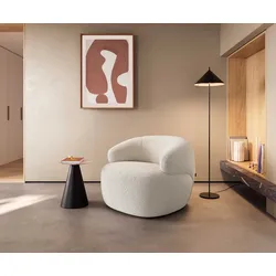DELIFE Fauteuil lounge Nova 88x88 cm Bouclé Crème-Blanc, Fauteuils de club