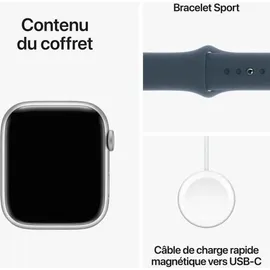 Apple Watch Series 9 GPS 45 mm Aluminiumgehäuse silber, Sportarmband sturmblau S/M