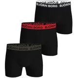 Björn Borg Boxershorts Cotton Stretch 3er Pack Schwarz / Rot / Grün XL