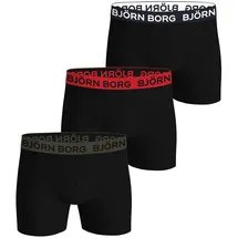 Björn Borg Boxershorts Cotton Stretch 3er Pack Schwarz / Rot / Grün XL