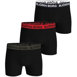 Björn Borg Boxershorts Cotton Stretch 3er Pack Schwarz / Rot / Grün XL