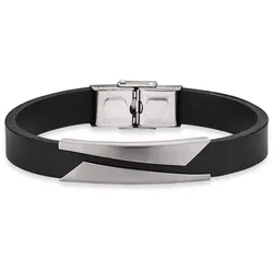 Armband BRUNO BANANI "Schmuck Geschenk Lederarmband" Gr. 20,5, grau (schwarz, edelstahlfarben), Armbänder, Herren, 20,5, Kautschuk-Edelstahl, Kautschuk, Edelstahl