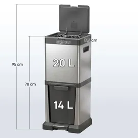 Homcom Mülleimer 20+14 l Silber