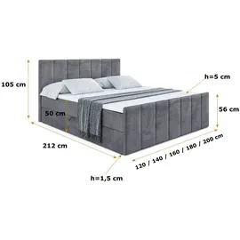 altdecor Boxspringbett mit Fußteil, H4 Matratze und Topper - 160x200 cm - MOETI-Z - Dunkelgrau Samt - Polsterbett mit Bettkasten und Lattenrost, B... - Dunkelgrau