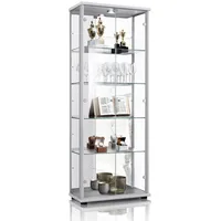 K-Möbel Glasvitrine Silber, Glas, 4 Fächer, Rechteckig, 67x176x33 cm,