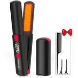 Mini Glätteisen Kabellos, 2 in 1 Glätteisen Locken und Glätten,Mini Haarglätter mit USB Wiederaufladbare,Ainstellbaren Temperaturen 160°C–220°C,LCD-Display, Reiseglätteisen für alle Haartypen (Schwarz)