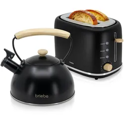 Briebe Nordic Set Toaster 2 Scheiben Breite Schlitze + Wasserkessel Induktion 2,3 L, SKT1177BLK, Schwarz
