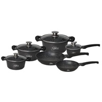 cofi1453® 10-Teilig Kochgeschirr-Set Topf Induktion Alu Guss Pfanne Topfset Kochtopfset Marmor Schwarz