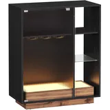 VASAGLE Weinschrank mit Beleuchtung, und Weinglashalter, geriffelte Glastür, ebenholzschwarz