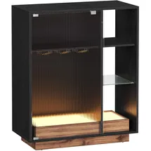 VASAGLE Weinschrank mit Beleuchtung, und Weinglashalter, geriffelte Glastür, ebenholzschwarz