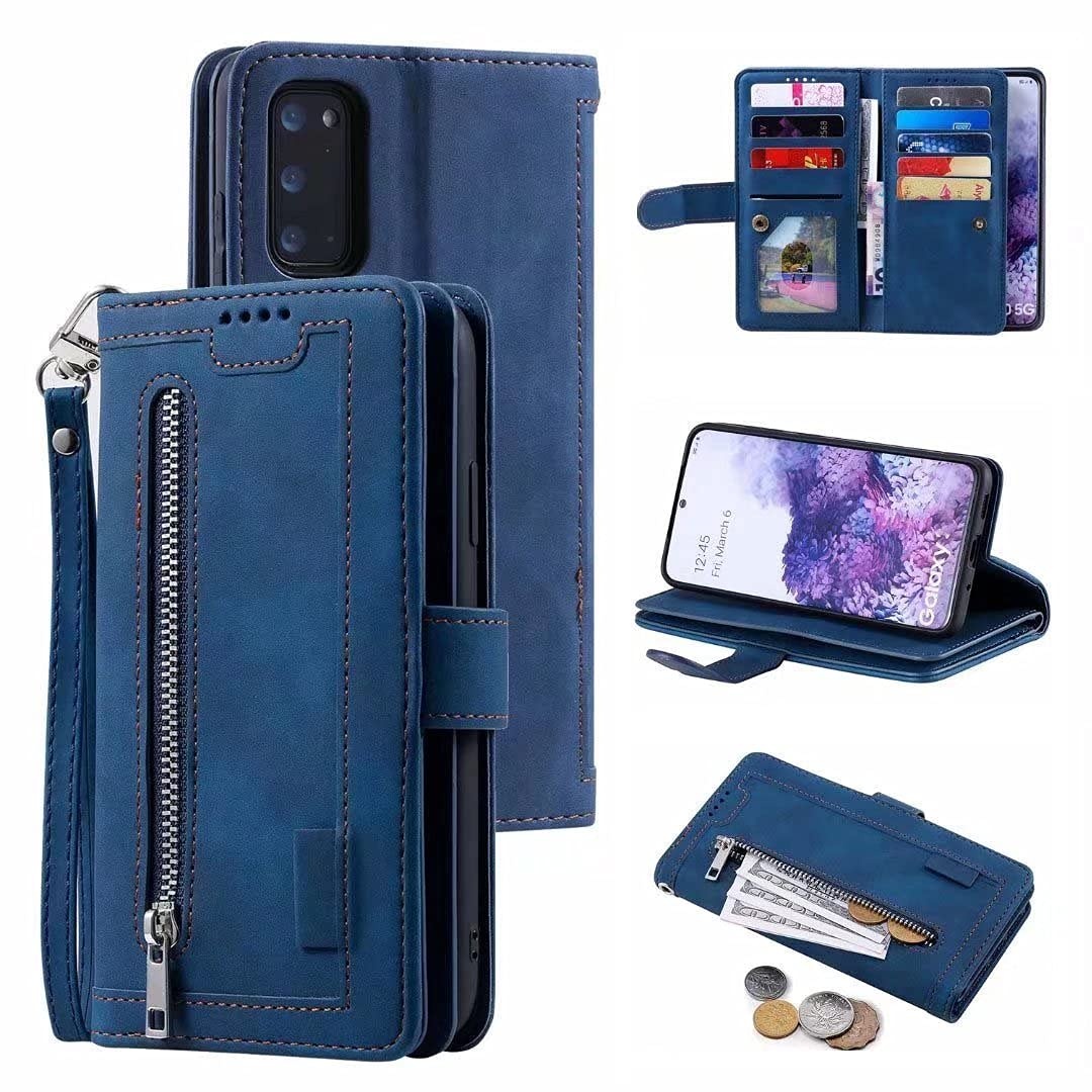 Samsung Galaxy S23 Plus Handyhülle für Samsung Galaxy S23 Plus Hülle Case Reißverschluss PU Leder Tasche Flipcase Silikon Schutzhülle Handytasche Ledertasche Ständer Klapphülle Auto Magnet Blau