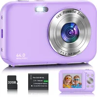 Digitalkamera, Kamera Fotokamera mit 32GB Karte, 44MP 1080P HD Kinderkamera mit 16X Digitalzoom Kompaktkamera, Wiederaufladbare Fotoapparat mit Akku, Kamera für Kinder, Teenager, Anfänger (Lila)
