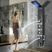 Schwarz Duschpaneel Edelstahl LED Regendusche Duscharmatur Massage Duschsäule