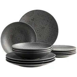 Mäser Tafelservice, Steinzeug Trad. Tiles Schwarz