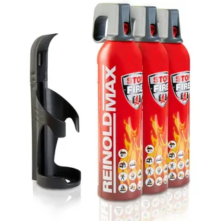 Xenotec Premium Feuerlöschspray – 3 x 750ml – Wandhalter - Stopfire – Autofeuerlöscher – REINOLDMAX – inklusive Wandhalterung schwarz – wiederverwendbar...