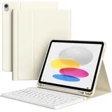 zoyu Tastatur Hülle für iPad 11. Generation A16 2025 / iPad 10. Generation 2022, Magnetisch Bluetooth-Tastatur QWERTZ-Layout, Weiches TPU Stoßfest Hülle, Auto Wake/Sleep, Cremeweiß