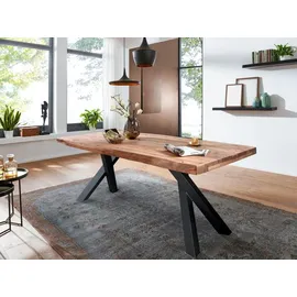 G + K Esstisch - 200 x 100 cm - Sheesham massiv gebeizt - Metallgestell