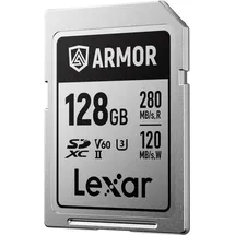 Lexar Armor Silver PRO SD Karte 128GB, UHS-II SD Speicherkarte, Edelstahl, C10, U3, V60, 6K UHD-Video, bis zu 280 MB/s Lesen, 120 MB/s Schreiben, SDXC-Karte für DSLR/Kamera/Fotografen/Videofilmer