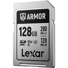 Lexar Armor Silver PRO SD Karte 128GB, UHS-II SD Speicherkarte, Edelstahl, C10, U3, V60, 6K UHD-Video, bis zu 280 MB/s Lesen, 120 MB/s Schreiben, SDXC-Karte für DSLR/Kamera/Fotografen/Videofilmer
