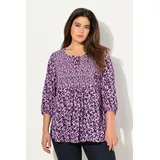 Ulla Popken Tunika Smokbluse Blüten A-Linie Rundhals 3/4-Arm rosa 50/52
