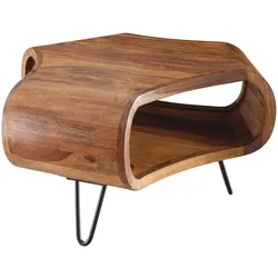 Kadima Design Massiver Couchtisch aus Sheesham Holz, Landhaus-Stil, Stauraum. 55x55x38 cm
