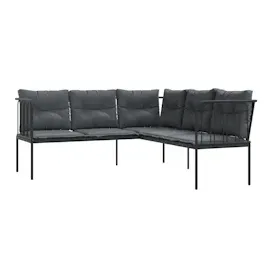 vidaXL Gartensofa in L-Form mit Kissen Schwarz Stahl und Textilene