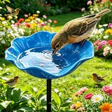 vogeltränke stehend, Vogeltränke Blumenform Gartenstecker, Dekorative Tränke Und Fütterschale Für Vögel Und Insekten, Passend Für Garten, Terrasse, Hof Und Rasen Zur Stilvollen (Blau)