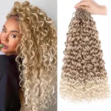 Herkeymidy GoGo Curl Crochet Hair 14Inch 8 Packs Pre looped Ocean Wave Crochet Hair Deep Twist Crochet Synthetic Braiding Hair for Women (27/613, 18INCH)