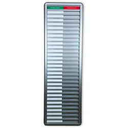 CombiCraft Anwesendheitstafel bzw. Abwesenheitstafel "Anwesend-Abwesend" in einem silberfarbenen Aluminiumschiebeprofil für 30 Personen - 257 x 830 mm