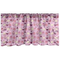 Scheibengardine Vorhang Volant für Küche Schlafzimmer Dekor mit Stangentasche, Abakuhaus, Microfaser, Cupcakes Muffin Macaron Plätzchen bunt|rosa 137 cm x 30 cm