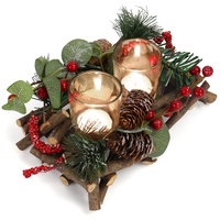 Belle Vous Adventskranz mit Teelichter - 14 x 22 cm - 2 Gläser - Kerzenhalter Deko Beeren & Tannenzapfen - Teelichthalter für Zuhause, Hochzeit & Weihnachtsdeko
